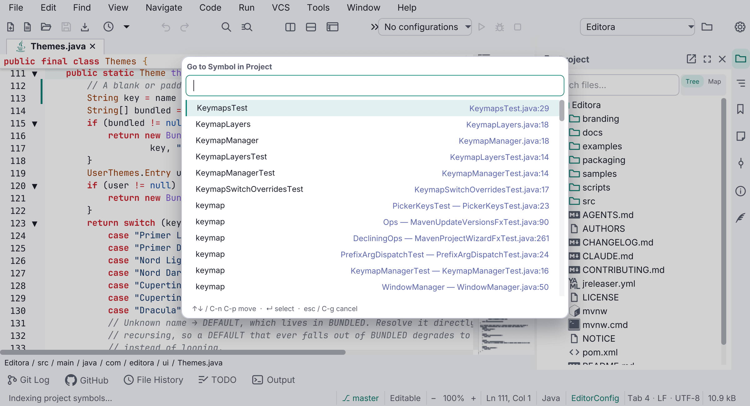 Code navigation in Editora