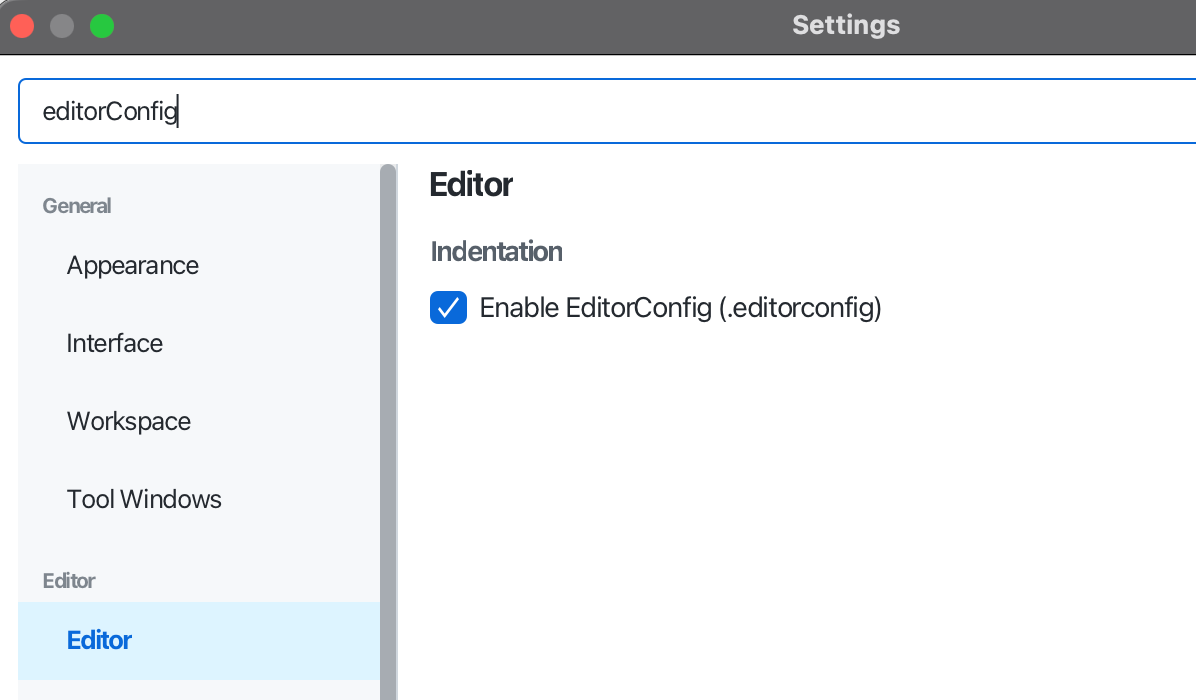 EditorConfig in Editora