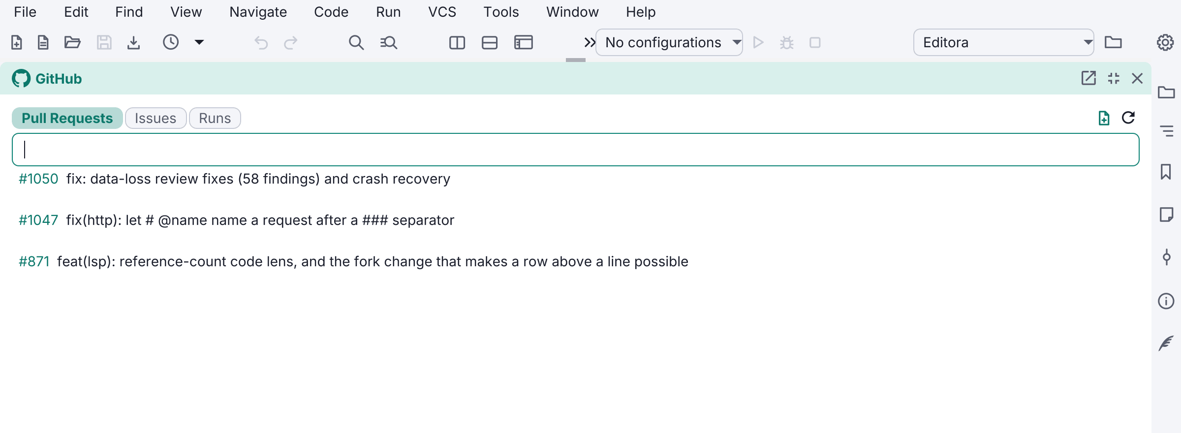 GitHub integration in Editora
