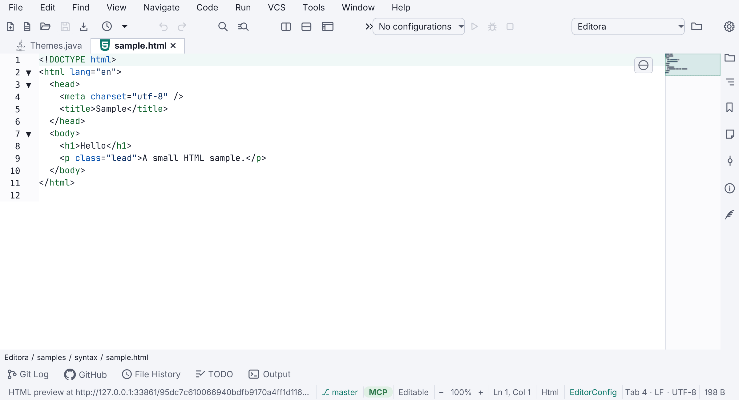 HTML live preview in Editora