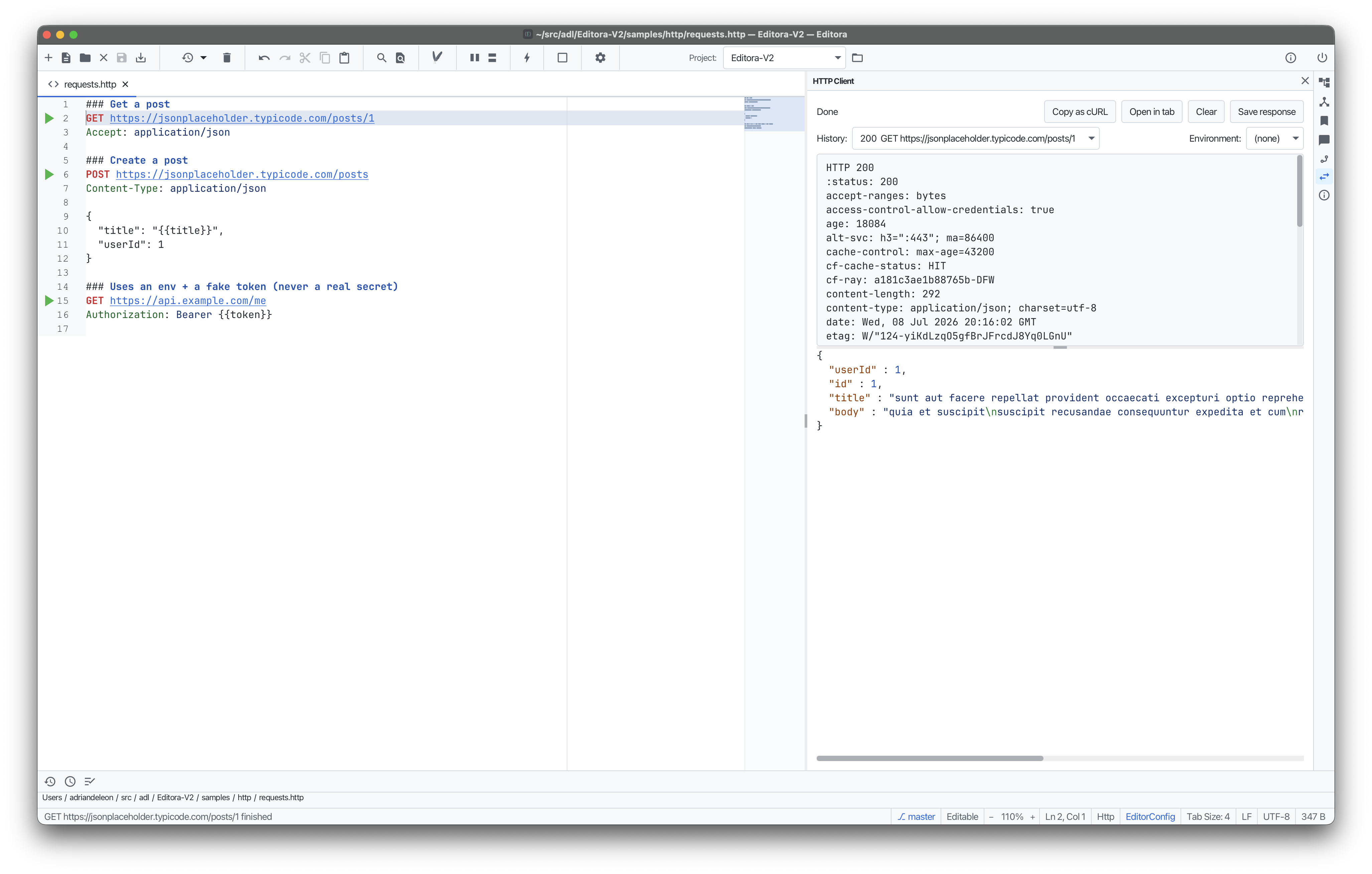 HTTP client in Editora