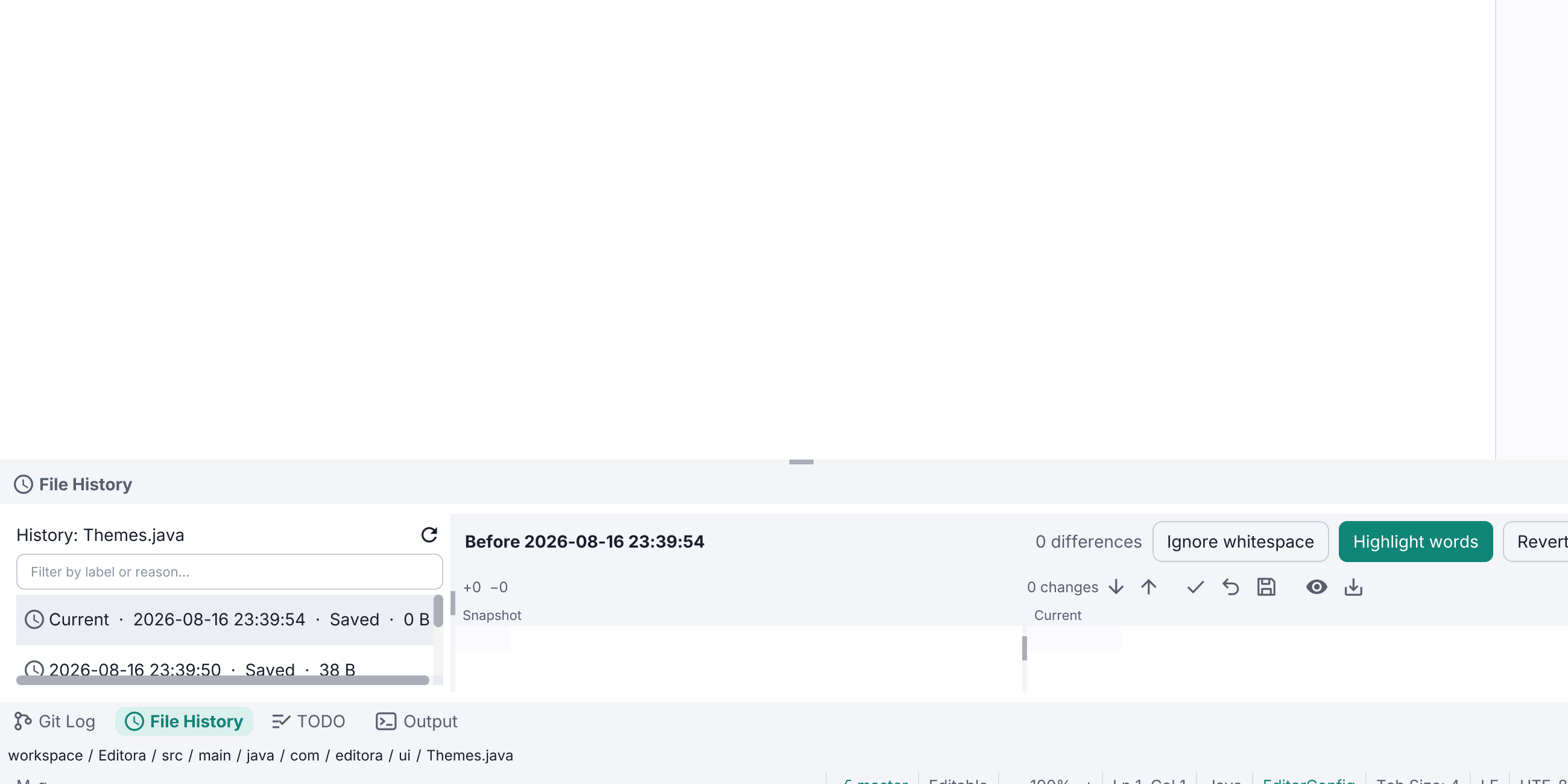 Local file history in Editora