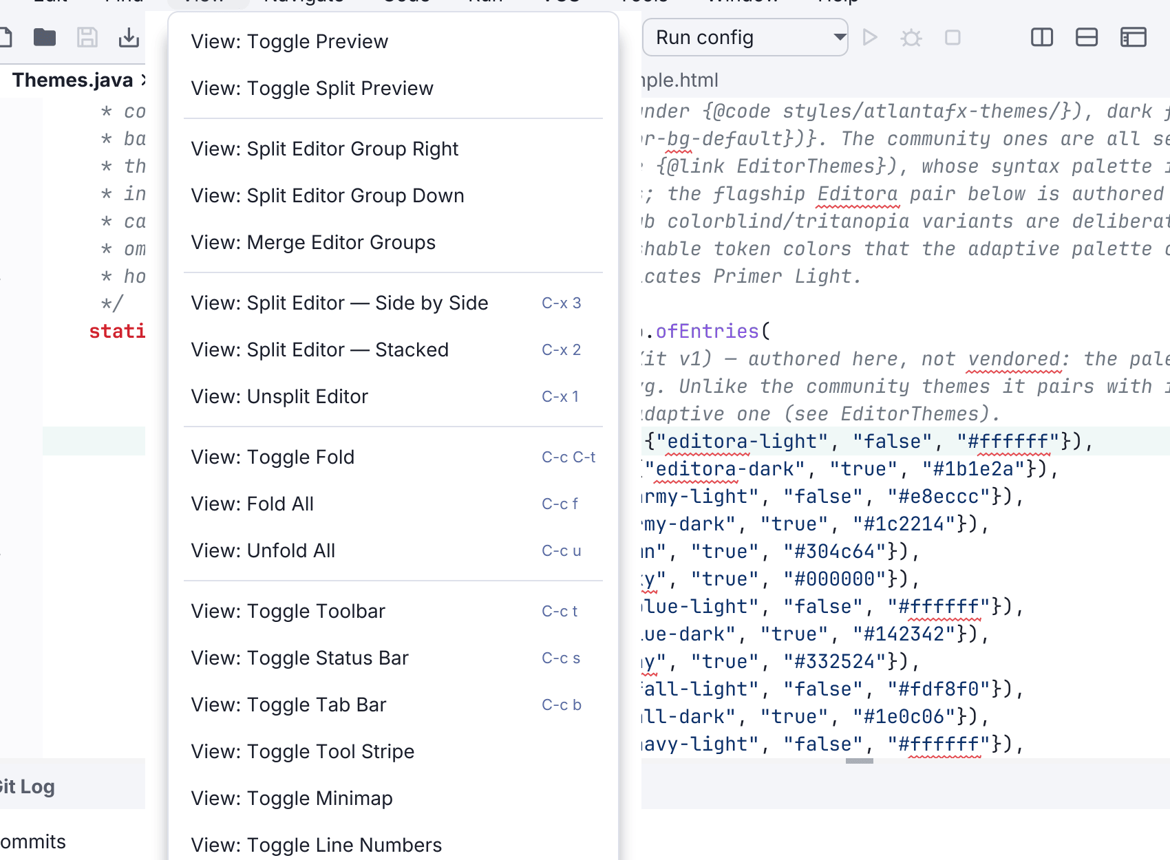 A menu bar, over the same commands in Editora