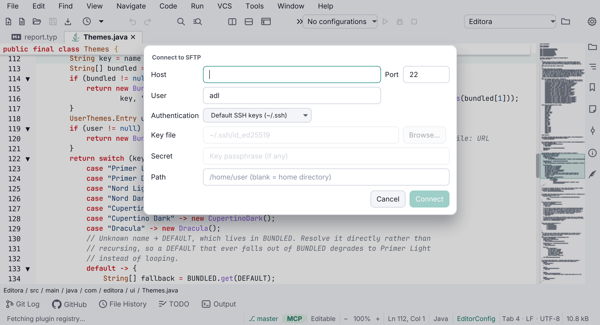 Remote files (SFTP) in Editora