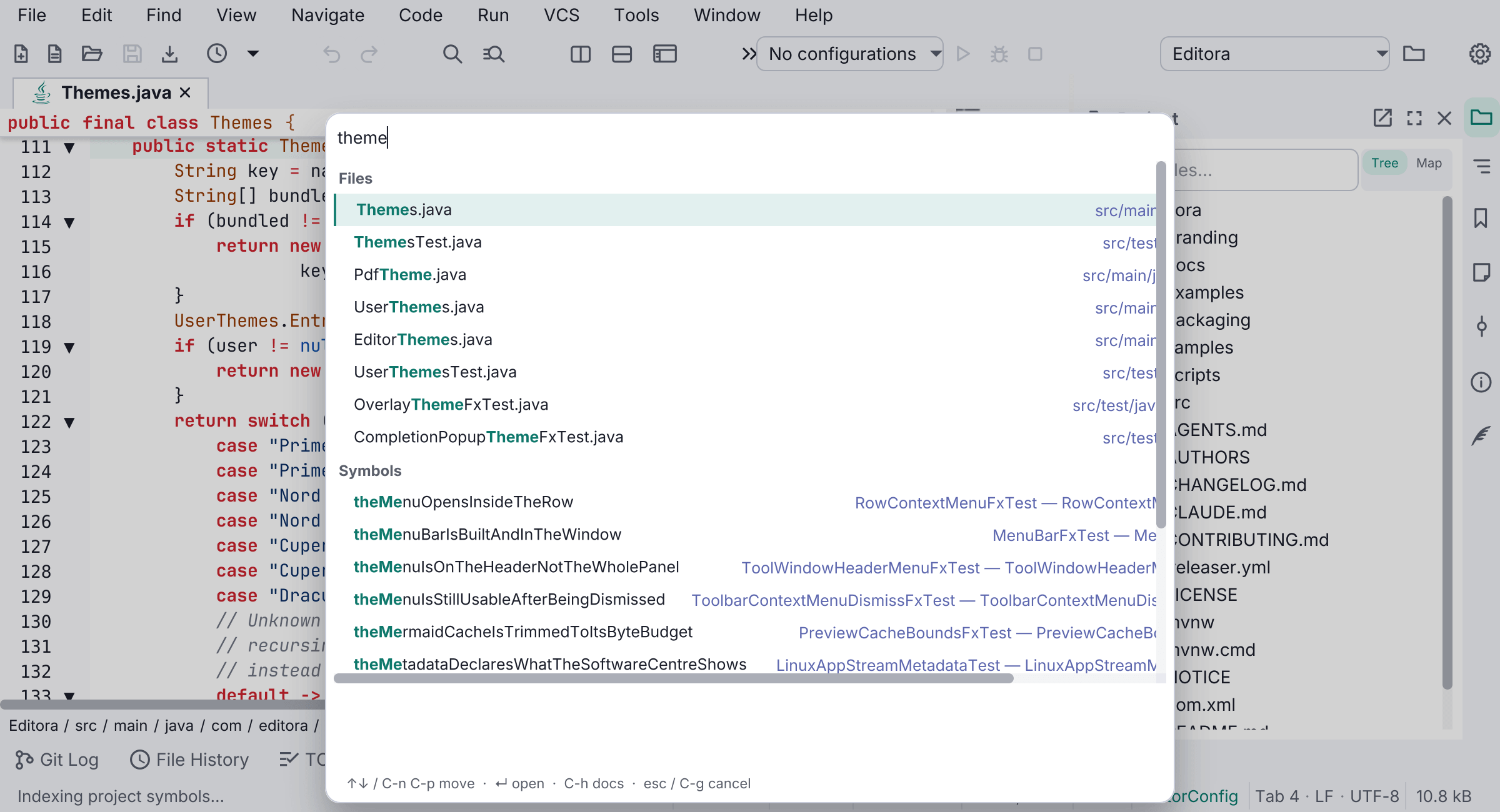 Search Everywhere in Editora